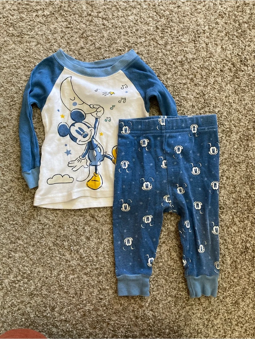 Disney Mickey Mouse Blue and White Two-Piece Pajama Set